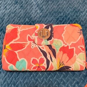 Vera Bradley Coral Floral Quilted Wallet with Turn-Lock